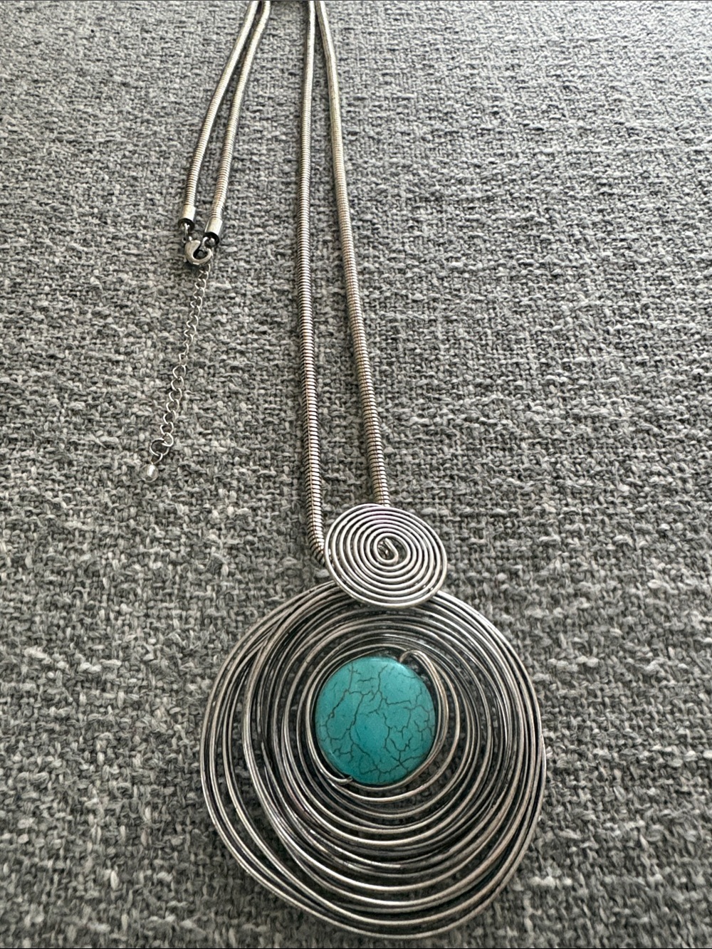 Silver Spiral Pendant Necklace with Turquoise Stone